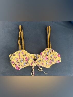 For Love and Lemons Yellow Floral Smocked Bikini Top SIZE M